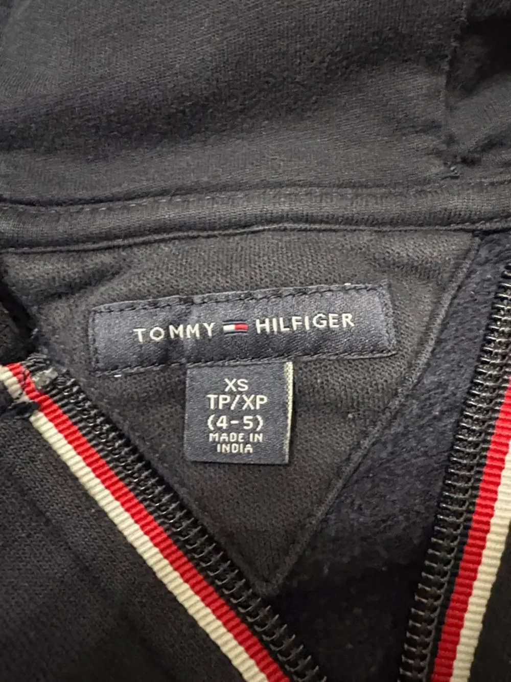 Tommy Hilfiger Kids Navy Zip Hoodie with Red & White Accent Size 4/5
